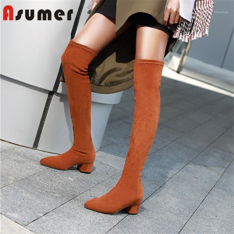 

ASUMER 2020 hot sale over the knee boots women pointed toe square heel Stretch boots sexy slim fashion party prom shoes woman1, Black