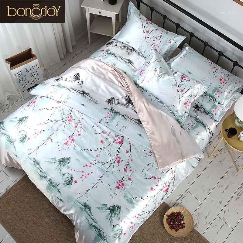 

Bonenjoy Chinese Style Bedding Satin Silk Flat sheet Summer used Bed Covers Flower Printed Bedding Sets  Size Bed Linen1, Zsmq