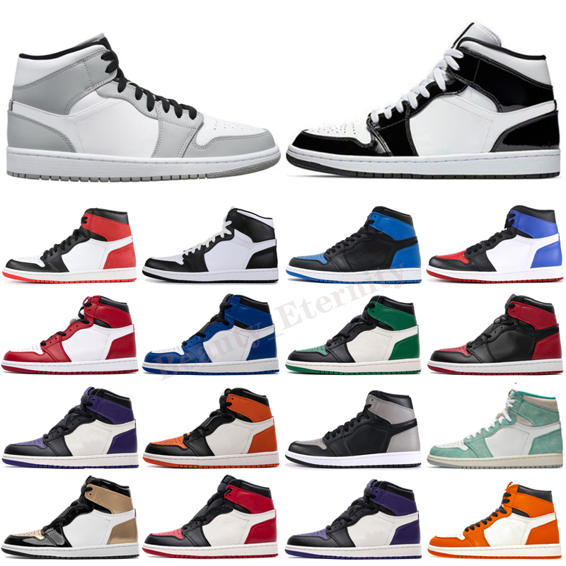 

Basket ball Shoes 1s high OG men women mid Light Smoke Grey Black Metallic Gold Obsidian 4s Fire Red Cat mens sneakers, Color 8