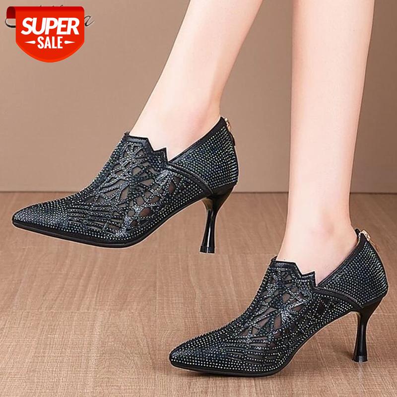 

2020 New sexy crystal pointed toe pumps women shoes platform high heels wedding shoes high heels ladies women 7cm #ox2C, Black
