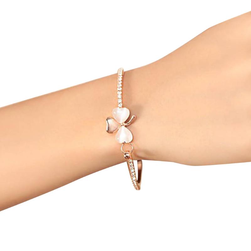 

Bowknot Opal Inlaid Bangle Clover Sweet Bracelet for Women hand decoration ornaments accessories
