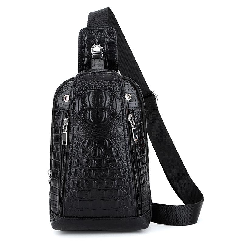 

New Fashion Alligator Men Waist Packs Male Casual Chest Pack High Quality Boy Brand Design Leather Chest Package Shoulder Bags, Black