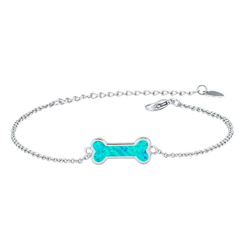 

Minimalist Female White Blue Crystal Bracelet Charm Silver Color Chain Bracelets For Women Trendy Opal Dog Bone Wedding Bracelet
