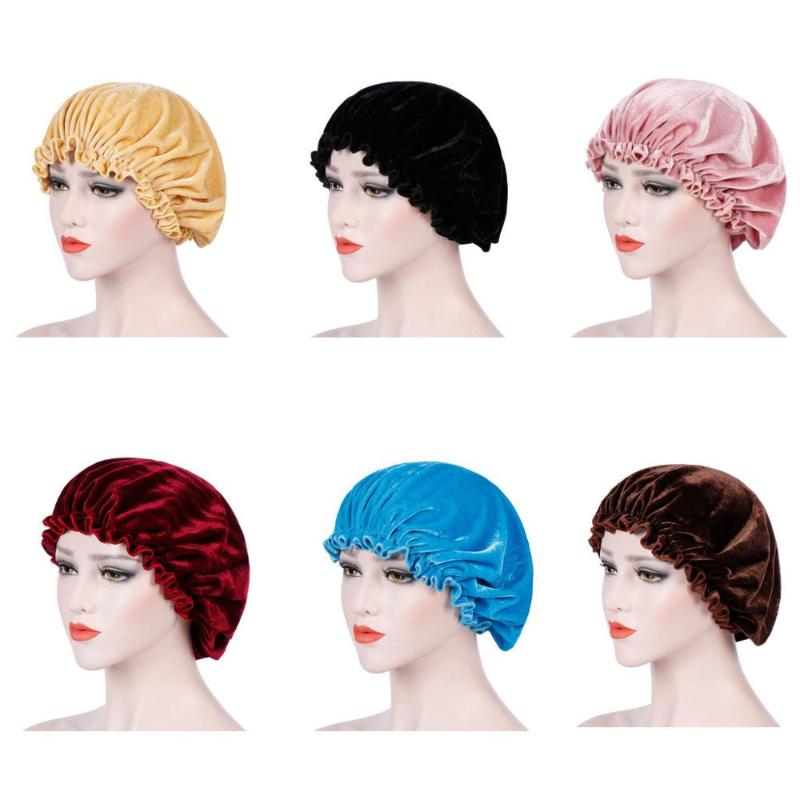 

Solid Fleece Head Beanie Ladies Chemo Hats Fashion Muslim Hat Women Hat Winter Headwear India Female Moon, Black