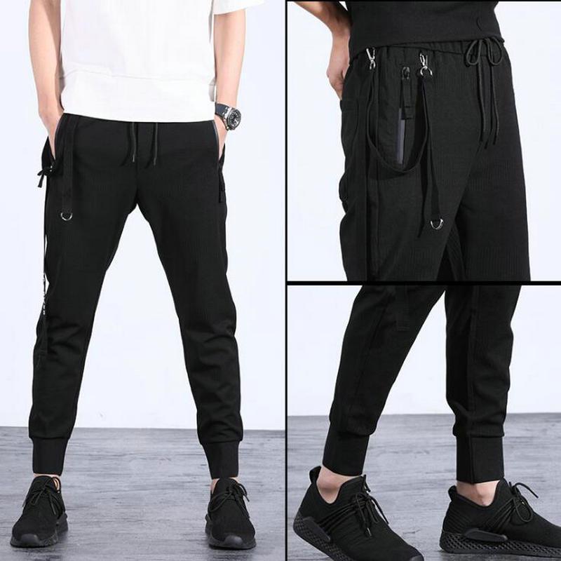 

Western Style Cargo Harem Pant Men Nice Hip Hop Pockets Casual Jogger Trousers Elastic Waist Mens Harajuku Streetwear Pants, Black