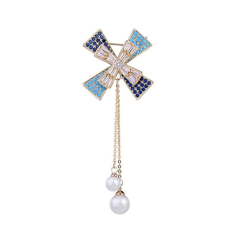 Pins, Brooches Fashion Elegant Sparkling Spinning Windmill Women&#039;s With Pearl Drop High Quality Gold Plated Lapel Pins Jewelry-image-752674584