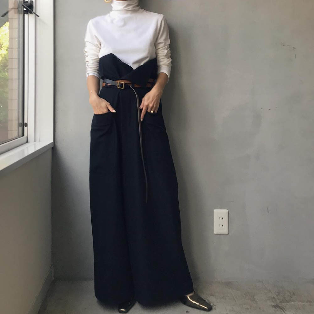 

2021 Loose Wide Legs Women Korean Elegant Office Lady Work Black Trousers High Waist New Fashion Pants Japan 6LJ7