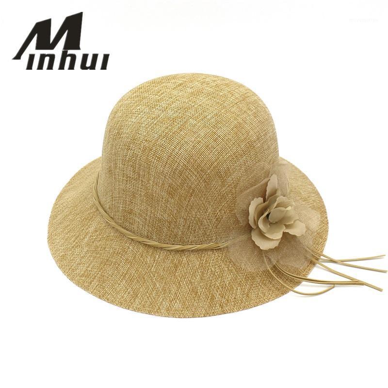 

Minhui Fashion Flowers Beach Hat Women Summer Cotton Linen Straw Hats Chapeu Women Sun Hat1, Beige