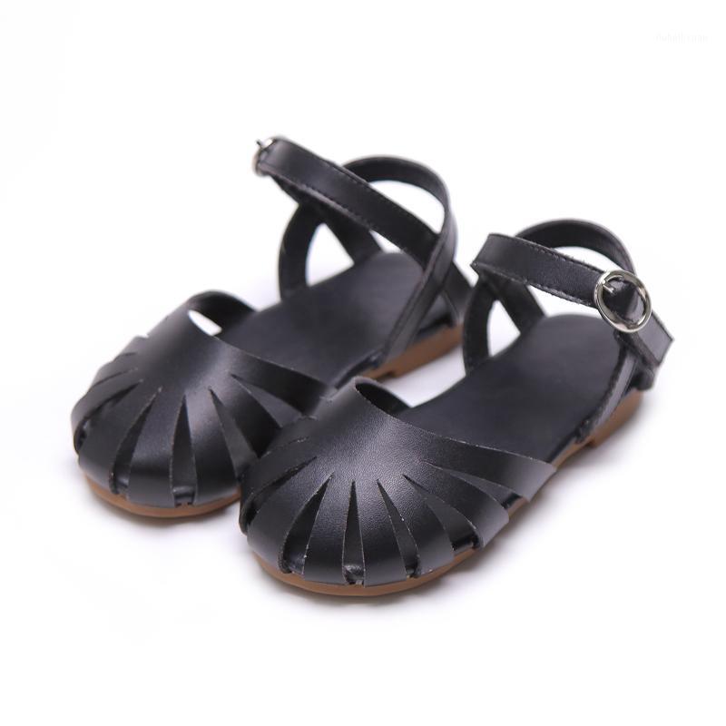

Solid Color Girls Sandals Summer New Kids Princess Shoes Cut-Outs Children Girls Soft Bottom Flat Beach Sandals SGF0731, Sgf073black