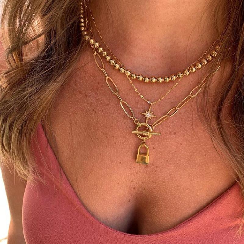 

Temperament 2020 Fashion Multilayer Punk Gold Color Thin Chain Necklace For Women Jewelry Gifts Key Pendant Necklace Accessories