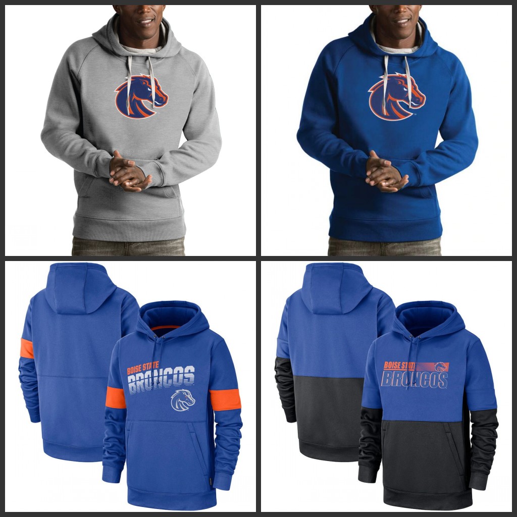 

Boise State Broncos Sweatshirts Olive Recon Gray Navy Victory Sideline Therma-FIT Performance Club Fleece Pullover Hoodies, As pics