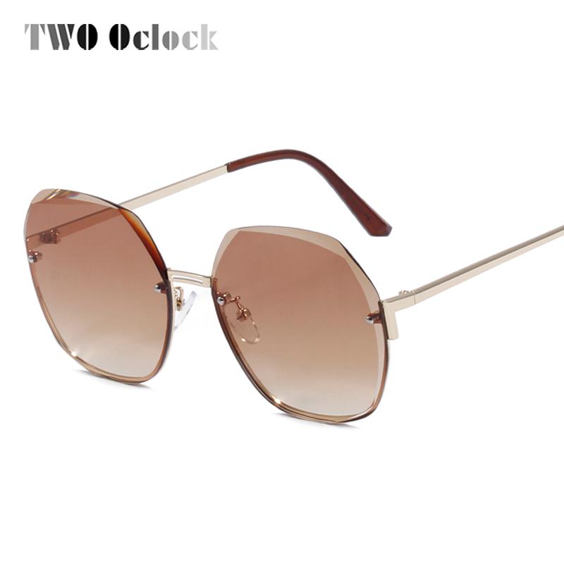 

TWO Oclock Fashion Crystal Rimless Sunglasses Women Oversize Diamond Cutting Sun Glasses Big Gradient lentes de sol mujer W3006