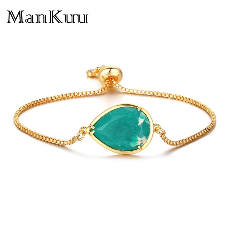 

Mankuu Handmade Friendship Bracelets Water Drop Natural Stone Charm Bracelets Adjustable Gold Plating Chain For Women