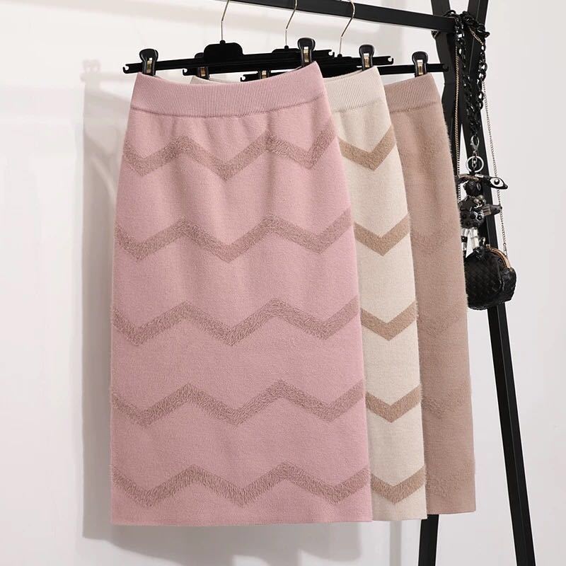 

2021 New of high skirts vintage spring knitting women long falutin pink femme jupe khaki skirt y294 A4ZX, Unkkaqiseunk