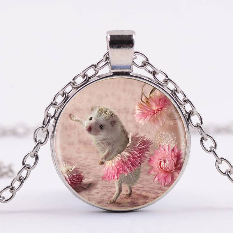 

Hedgehog in the Fog Photo Necklace Lovely Animal Silver Plated Long Chain Women Statement Necklace Trendy Animal Jewelry
