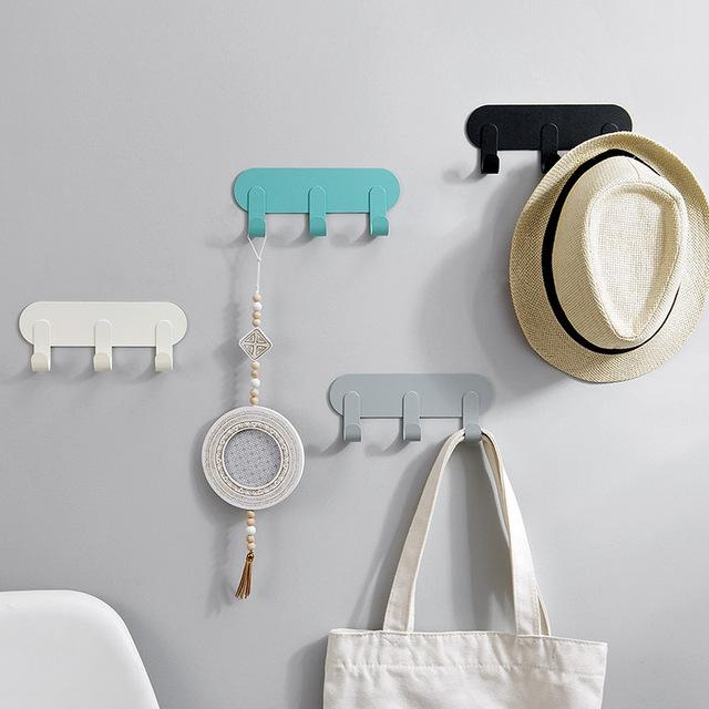 

Nordic Refrigerator 3 Row Hooks Free Punching Hooks No Trace Back Door Key Hanging Kitchen Bathroom Iron Hook Home Decor