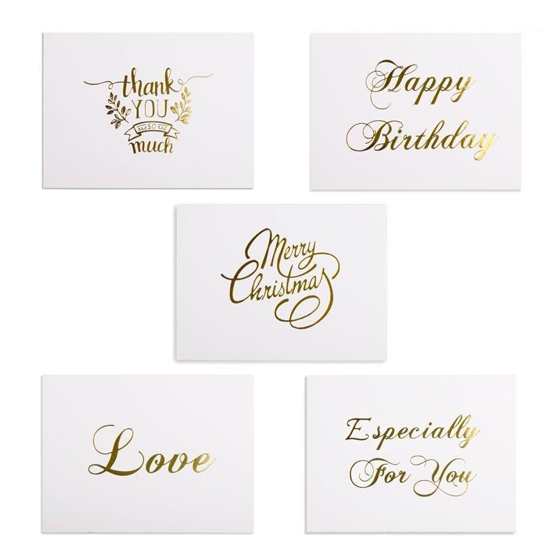 

10pcs Simple bronzing greeting card jewelry box with blessing language card birthday party banquet invitation1
