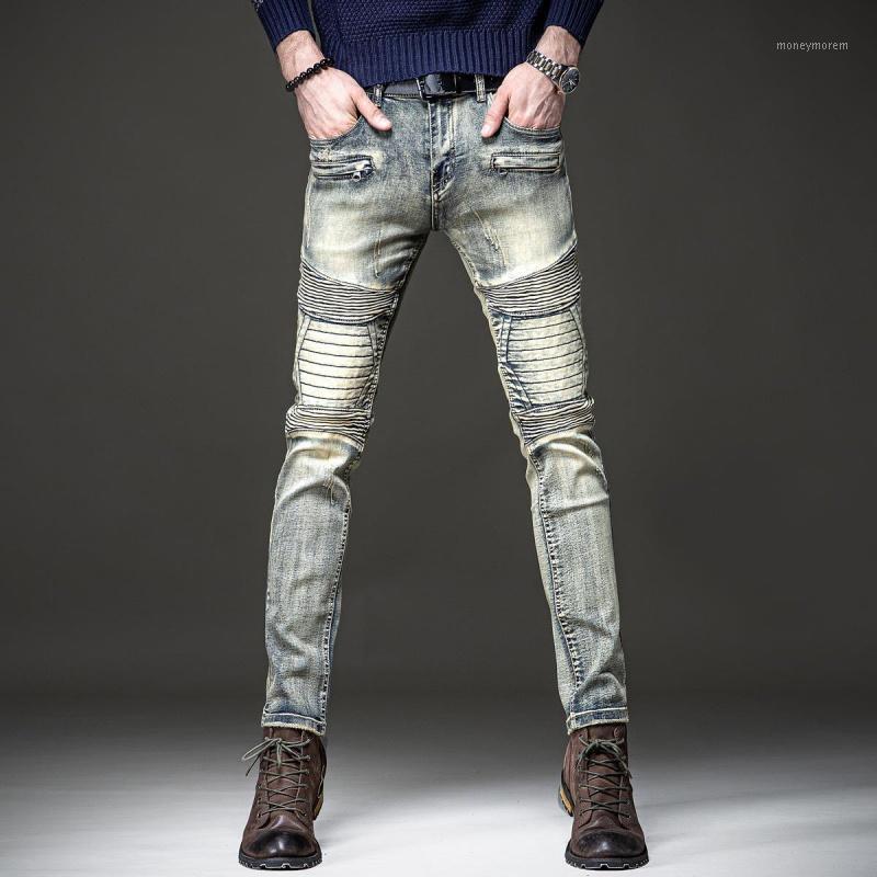 

Free Shipping New 2020 men's male Threaded retro jeans European trendy brand motorcycle Korean old trend street denim pants1, Retro color