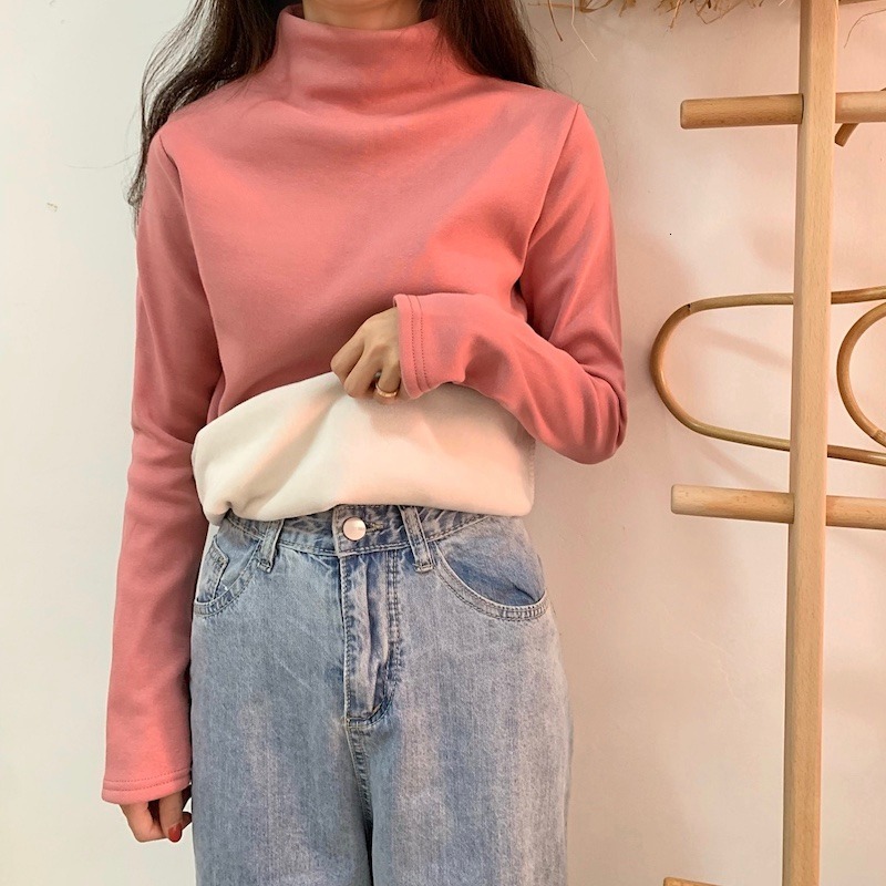 

2021 New Fall Winter Foreign Style Show Fine, Versatile Hong Kong Plush and Thickened Half Turtleneck High Background 31A9, Brown