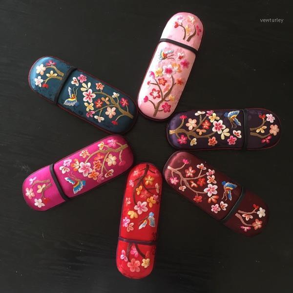 

High End Full Handmade Double Embroidery Box Glasses Storage Case Fine Cherry blossoms Real Silk Brocade Gift Box Pen Case1