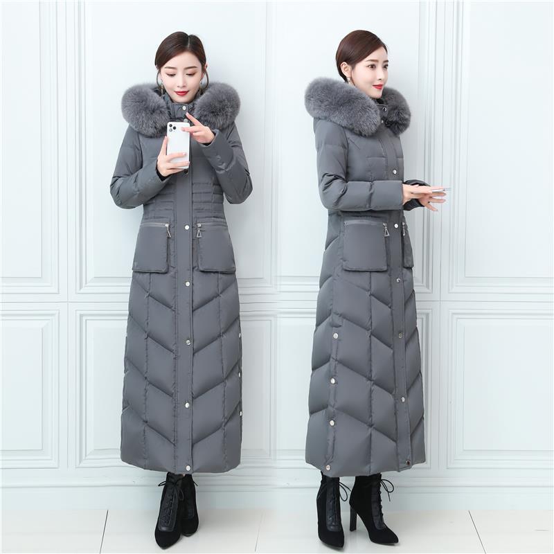 

Negative 20 Degrees Thicker New Down Padded Clothing Ladies Winter Long Imitated Fur Collar Red Warm Cotton Coat Female Q391, Gray