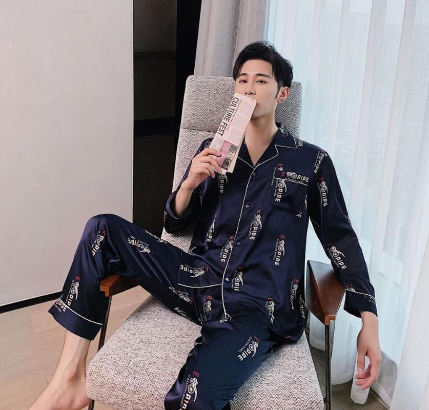 

Men Pajamas Set Autumn Winter 100% Cotton Cartoon Men's Pajamas Cartoon Male Sleepwear Printing XXXL Homewear, Black
