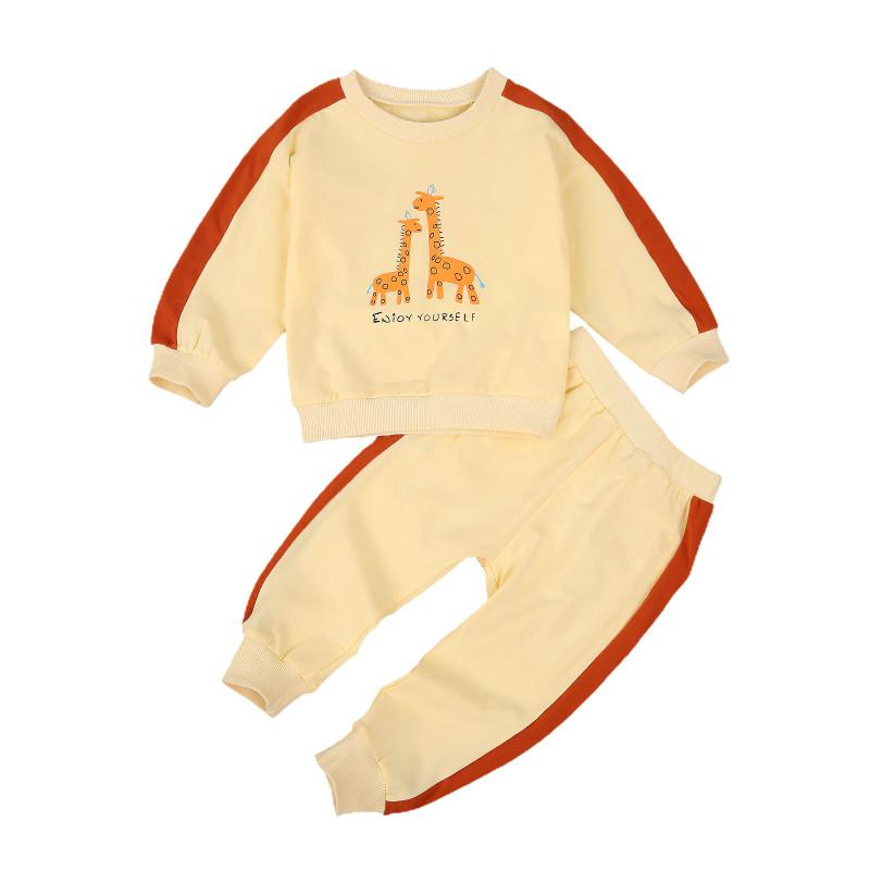 

2-7Y Kids Baby Boy Girl Long Sleeve O-neck Giraffe Print Pullover Sweatshirt Tops Long Pant Trouser 2PCS Autumn Clothes Set, As pic