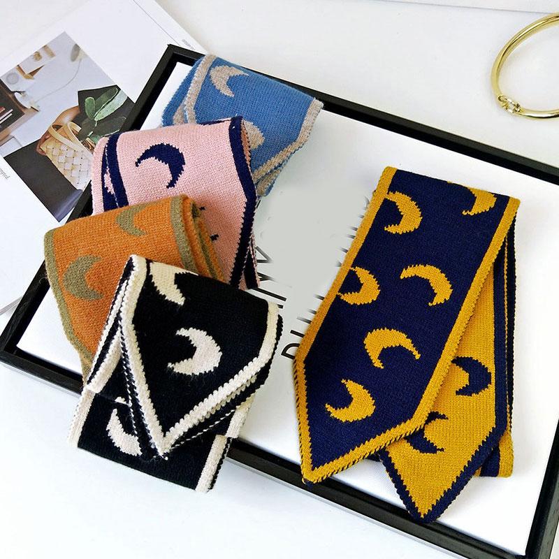 

Double Sided Pointed Scarf Couple Knitted Scarves Long Skinny Neck Warmer Collar Scarves Polka Dot Moon Stripes Design Scarf