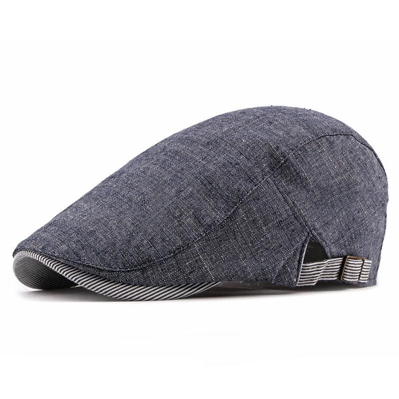 

Spring Summer Cotton and linen beret Flat Cabbie Newsboy hat men's cap for women British breathable cap, Dark grey