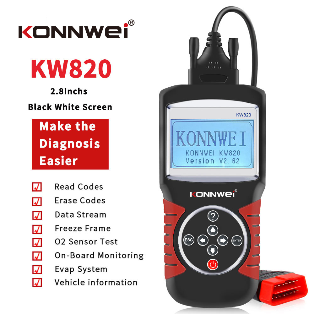 

new Best OBD2 Auto Diagnostic Scanner Konnwei KW820 Support Printed Out Date Car Diagnostic Tool Car Scaner Engine Analyzer