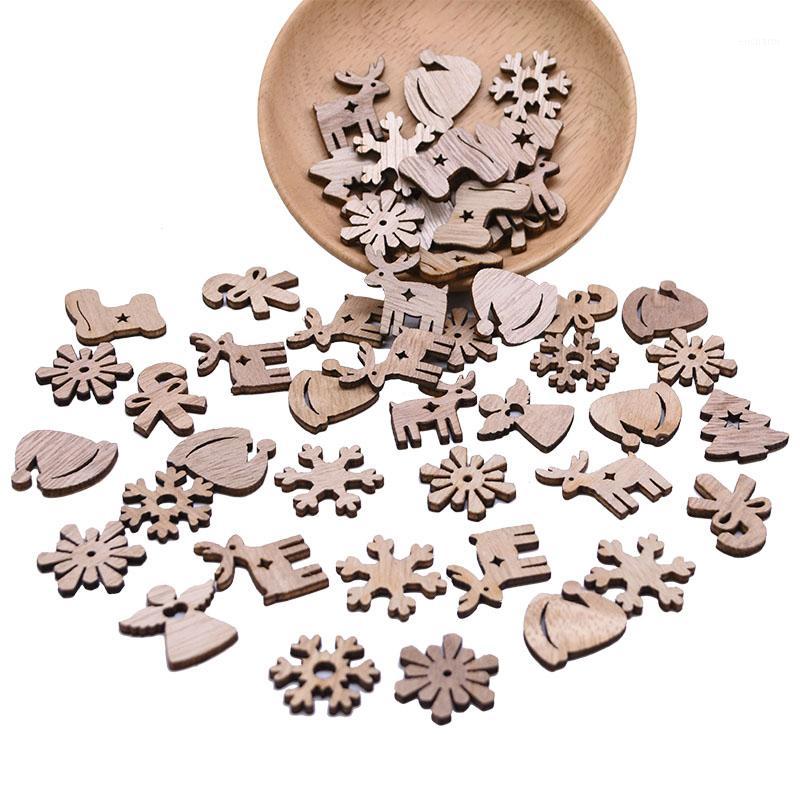 

50pcs Wooden 2020 Christmas Decorations Mini Tree Ornaments Santa Claus Snowman Deer Xmas Party for Home New Year Decoration1