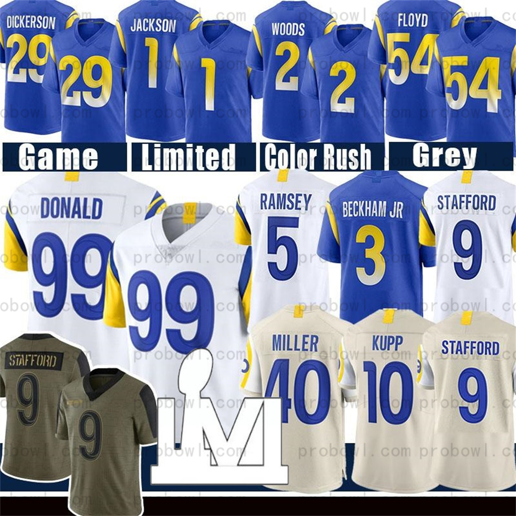 

Van Jefferson 9 Matthew Stafford Football Jersey 99 Aaron Donald Jalen Ramsey Andrew Whitworth 3 Odell Beckham Jr. Von Miller Robert Woods Cooper Kupp Cam Akers Hekker, 2019 mens jersey(gy)