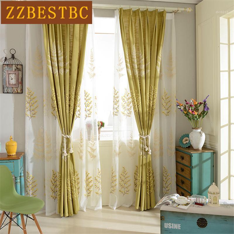 

Luxury European three-dimensional embroidered tree Blackout curtains for Living Room High-grade Cotton Linen Curtain for Bedroom1, Tulle