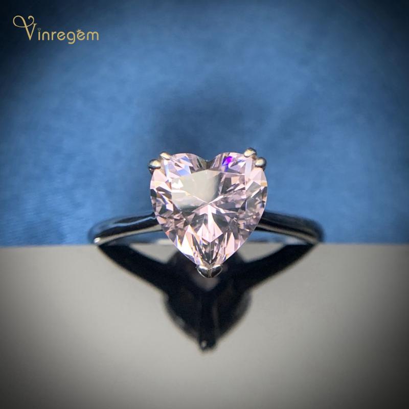 

Cluster Rings Vinregem 100% 925 Sterling Silver Heart Pink Sapphire Gemstone Wedding Anniversary Ring For Women Fine Jewelry Girlfriend Gift, Golden;silver