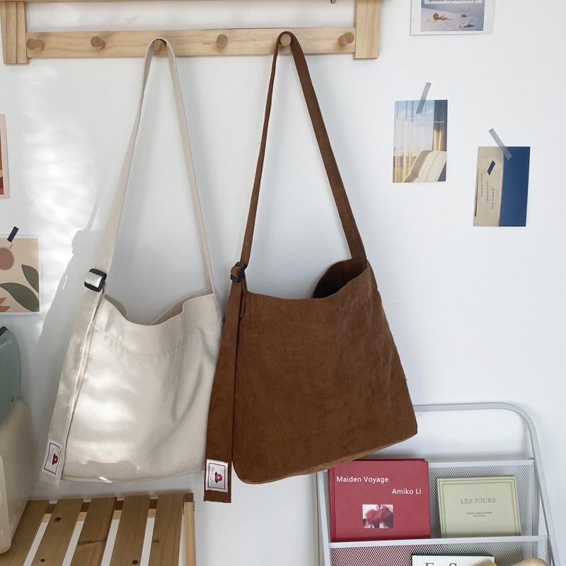 

Corduroy Solid Color Women Messenger Crossbody Bags College Style Girls Student Versatile Shoulder Bag Casual Ladies Handbags, Beige