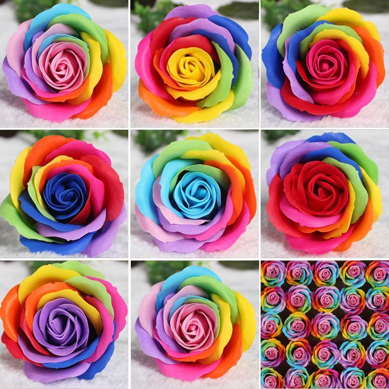 

25pcs colorful soap rose artificial flower heads roses Wedding decoration Valentines Day gift soap flower heads fake1