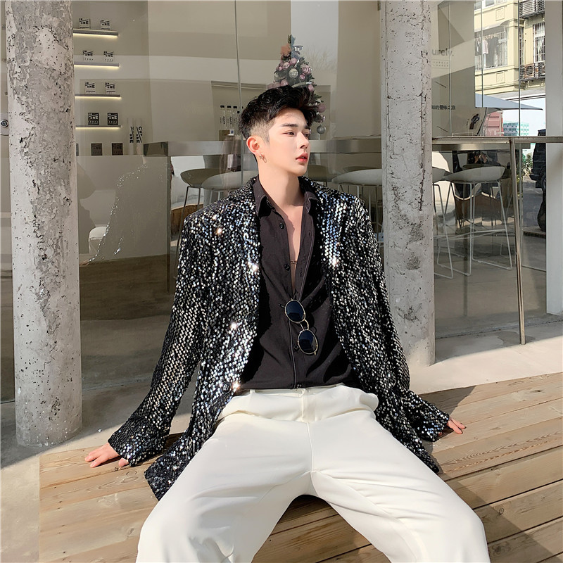 

2020 Blazer Male Custom Jacket Sequins Personality Stage Small Female Suit Walk Models Dress Ojn6, Black.