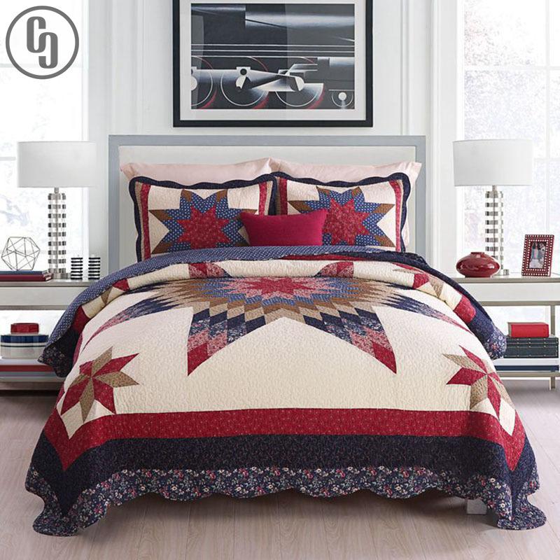

Handmade Patchwork Bedspread Quilt Set 3pcs Cotton Quilts Bed Cover Shams Super  Queen Size Vintage Quilted Coverlets, Red