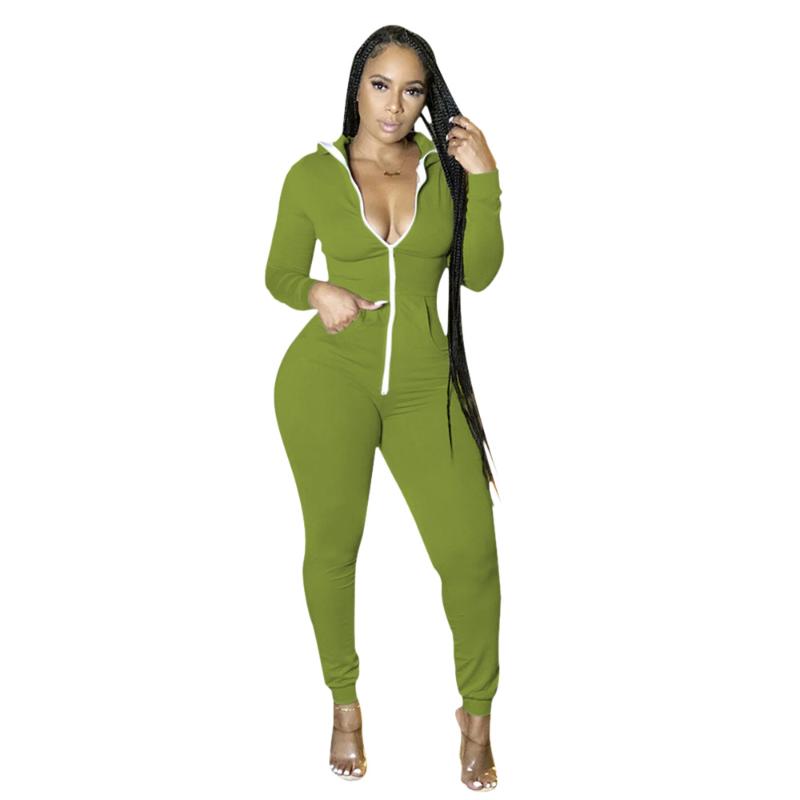

Women' Jumpsuits & Rompers Sexy Zipper V Neck Bodycon Womens Jumpsuit Winter Elegant Long Sleeve Hoodie With Pockets Pants Body Women, Grey jumpsuit