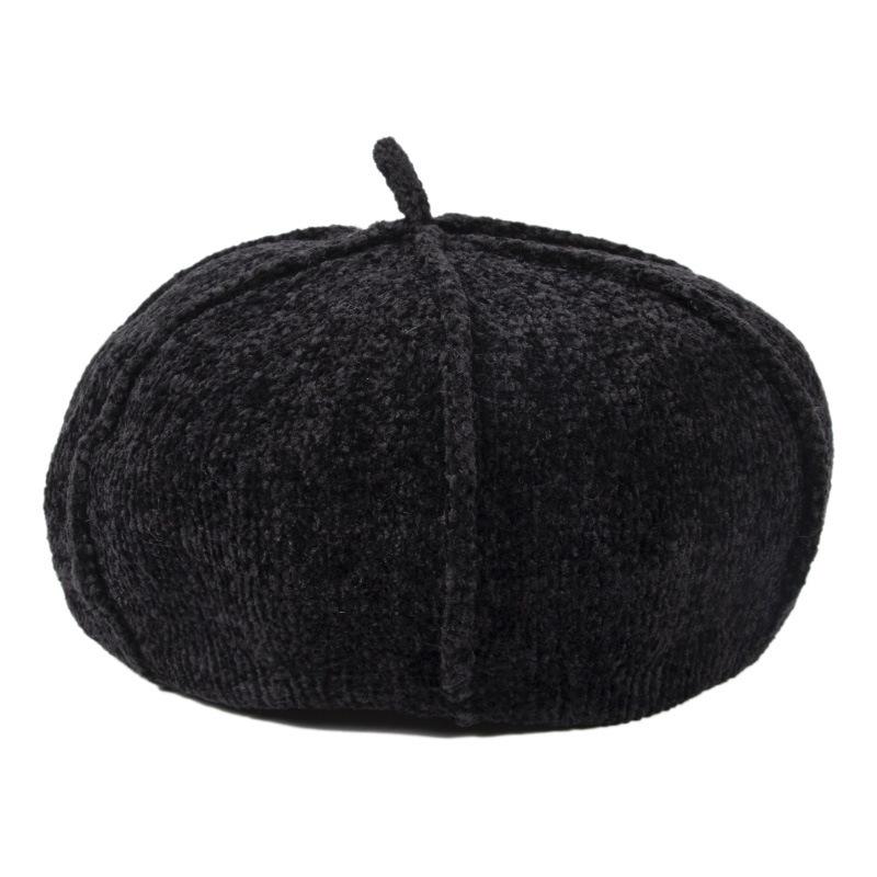 

Hat Lady autumn and winter Beret children chenille English pumpkin hat Korean fashion Japanese versatile octagonal, Black