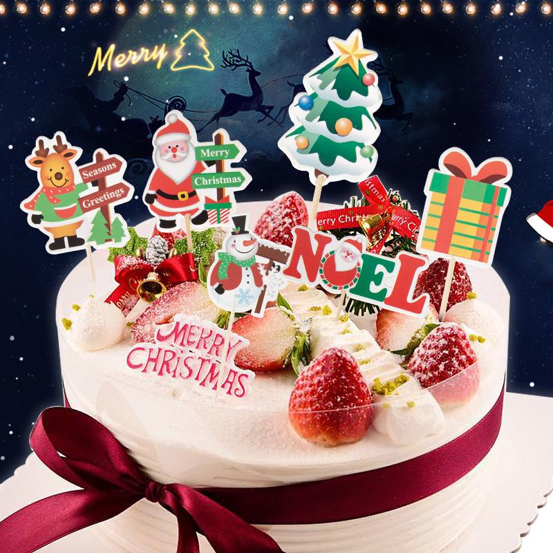 

24 PCs/Set Paper Cake Toppers Christmas Santa Claus Tree Snowman Elk Shape Birthday New Year Muffin Cupcake Dessert Decorations