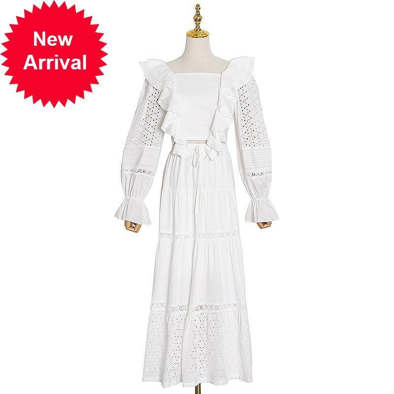 

High 2021 New Quality Elegant Female Fashion Dresses of Two Garments Fall Embroidered Lantern Long Sleeve Frilly Party Clothes NOJH, Blue