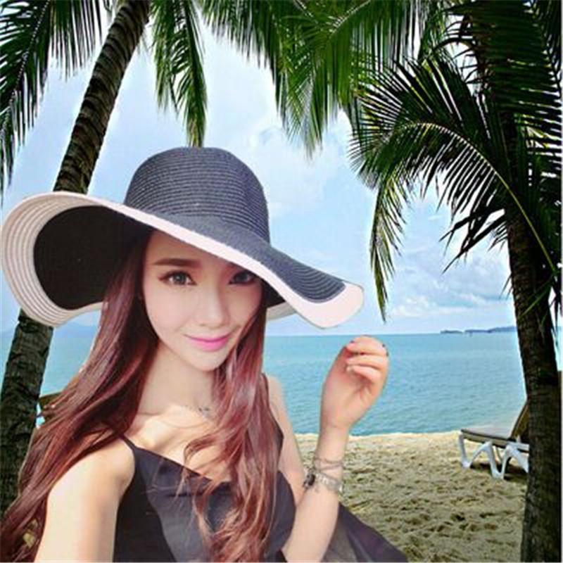 

Wide Brim Hats Women Summer Folding Straw Beach Panama Hat Cap Plastic Sun Visor For Ladies Girls Chapeu Feminino De Praia