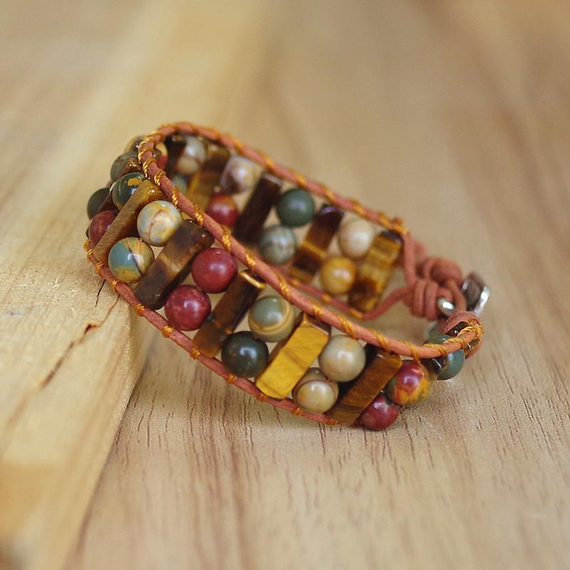 

Charm Bracelets Bohemia Leather Wrap Bracelet Picasso Stone Beads Women Men Handmade Jewelry Creative Couples Gifts