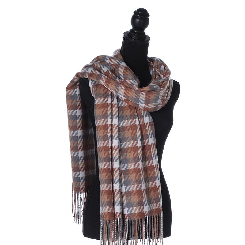 

2020 new women's scarves autumn, Luxury colorful houndstooth classic plaid fashion warm scarf tassel shawl, tippet for women