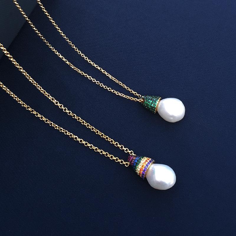 

s925 sterling silver new rainbow baroque pearl necklace female light luxury fashion personality clavicle chain sen pendant
