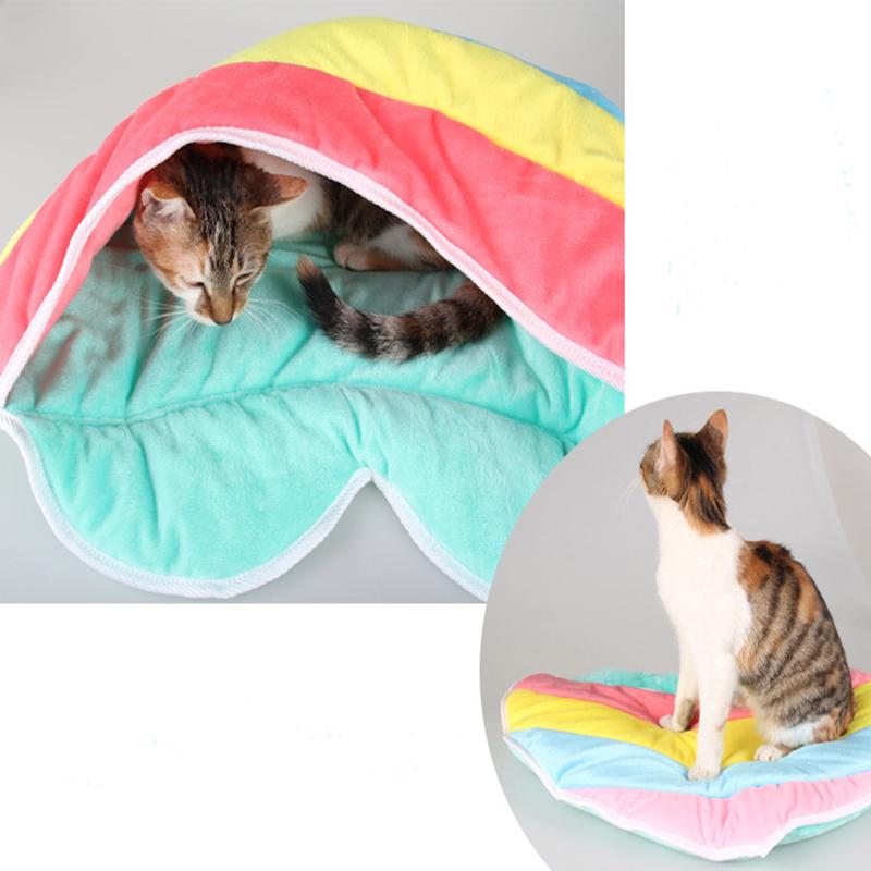

TAILUP 2020New Arrival Short Plush Cat Bed House Colorful Rainbow Small Pet Cat Winter Warm Kitten Heart-shaped Mats