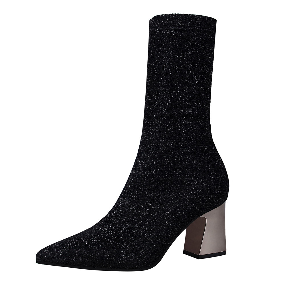 

2020 Comfort Women Knitting Half Square High Heeled Torozelo Fashion Boots Pointed Autumn Toe Shoes Hot Size Winter 5rjk, The picture