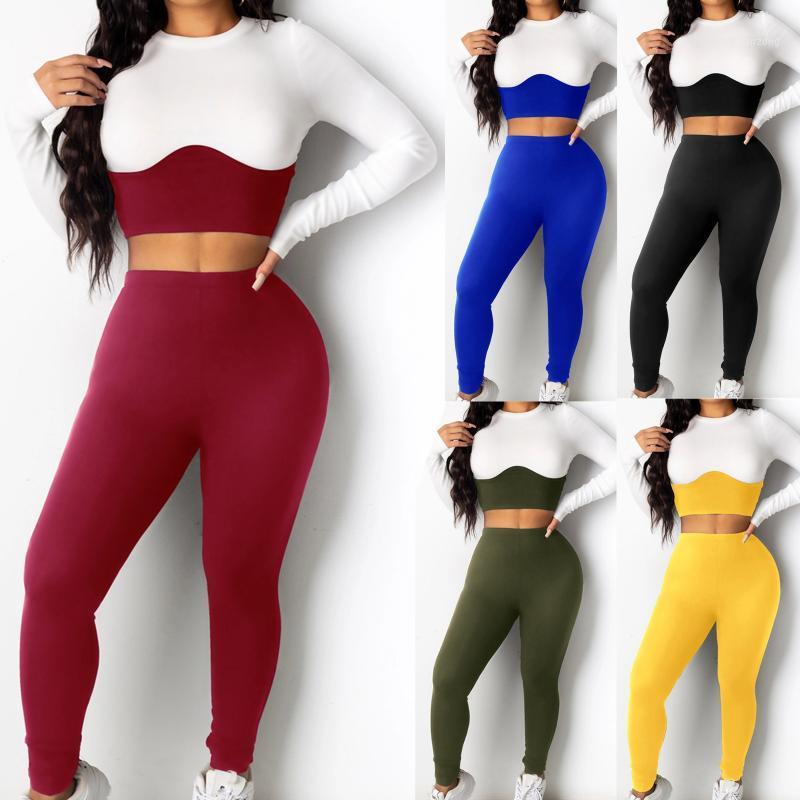 

Fashion Women Sports Suit 2 Piece Sets Autumn Winter Lady Split Casual Splicing Tops+Pants Fitness Running Female Clothes 20201, As photo