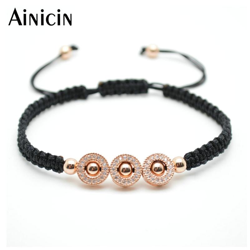 

5pcs Fashion Women Jewelry Rose Gold Color Copper Round Beads Hand-knitted Adjustable Bracelet Birthday Christmas Gift 25#